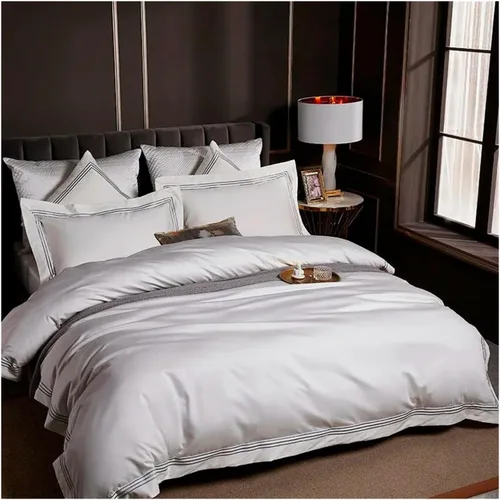 Vista 2 de Juego de ropa de cama de algodón egipcio de 1000 hilos, 4/6 piezas, tamaño doble, queen, king, bordado, funda de edredón, sábana, funda de almohada