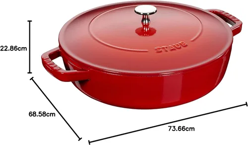 Vista 6 de Staub 40511-475 Sartén para saltear Braiser, cereza, 9.4 pulgadas (9.4 in), doble mano, olla esmaltada fundida, tipo poco profundo, Sukiyaki