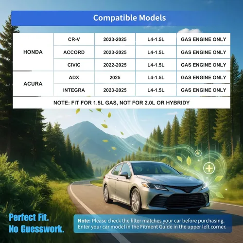 Vista 2 de Kit de filtro de aire de cabina y motor 2 en 1 para Honda CR-V 2023-2025, Civic 2022-2025, Integra 2023-2025, solo gas, no para híbrido, reemplaza