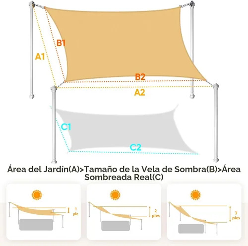 Vista 3 de Quictent - Toldo de sol de 6.1x7.9 m para patio, 185GSM, toldo rectangular resistente para exteriores con protección UV, toldo de sol para el jardín
