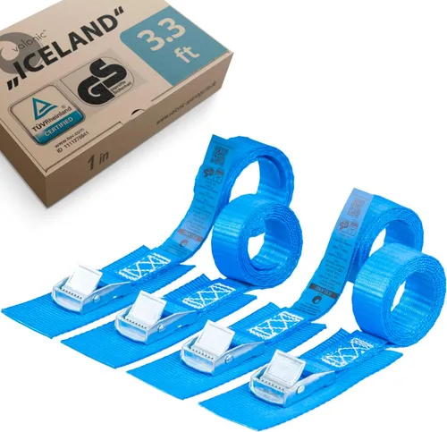 Vista 9 de valonic Islandia - Correas cortas de amarre - Paquete de 4, 1.6 pies x 1 pulgada, 1100 libras, certificado por TÜV Rheinl, almohadilla