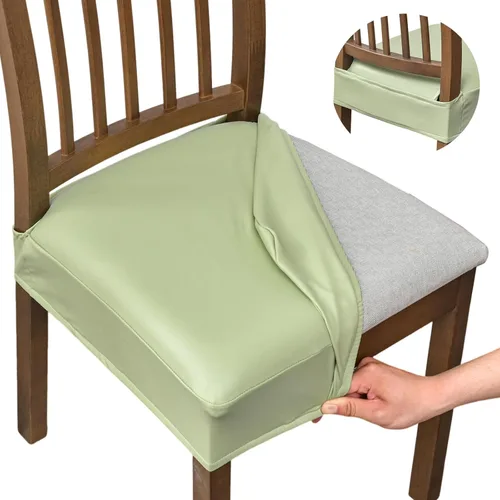 Vista 15 de NILUOH Fundas impermeables para sillas de comedor, juego de 2, fundas de asiento de cuero PU para sillas de comedor, fundas deslizables lavables