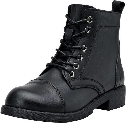 Vista 11 de Vepose - Botines de tacón bajo para mujer, botines militares a la moda con cordones