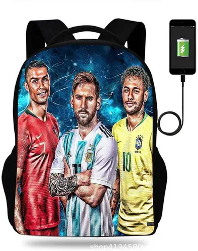 Vista 7 de Gengx Mochila escolar Messi para niños mochila de viaje con puerto de carga USB Estilo-4 talla única