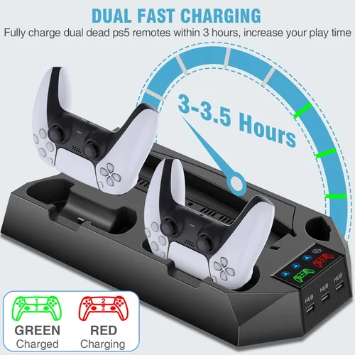 Vista 4 de PS5 PS5 Slim Stand and Cooling Station with Dual Controller Charging Station for PlayStation 5 Console, PS5 Accessories Incl. Controller Charger