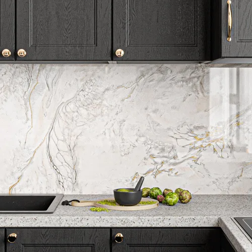Vista 6 de VEELIKE Papel de contacto para encimera de mármol dorado crema, de 15.7 x 118 pulgadas, impermeable, para despegar y pegar, para cocina, papel tapiz