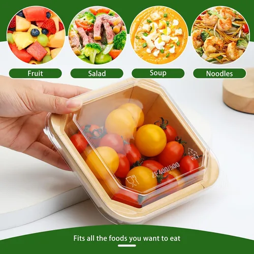 Vista 4 de Paquete de 50 cuencos de papel de 17 onzas, cuencos de ensalada desechables con tapas Octagon Disposable Bowls, Disposable Food Containers with