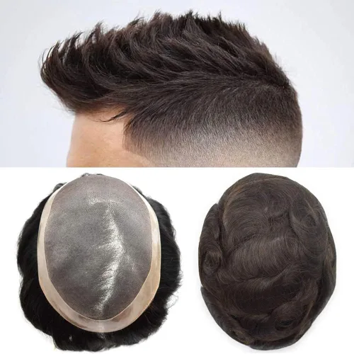 Vista 60 de LOVIN - Sistema de cabello humano para hombres, postizo fino de encaje mono para hombre, prótesis masculina de piel de polietileno alrededor