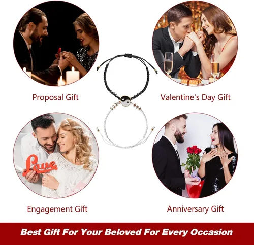 Vista 39 de 2 pulseras magnéticas para parejas, piedra natural negra mate, cristal para votos de amor eterno, juego de pulseras de cuentas de piedra de energía
