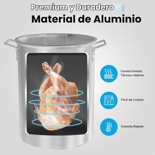 Vista 5 de Kit de olla de aluminio de 28,3 litros – Olla para freír pavo con tapa, gancho de elevación, soporte y termómetro – Freidora profunda grande