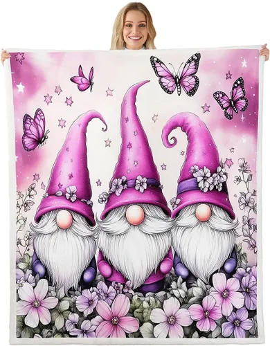 Vista 6 de Erosebridal Cartoon Gnomes Fleece Blanket,Dwarf Throw Blanket 40x50 Inch for Bedroom Living Rooms Sofa Couch,Colorful Stars Sherpa