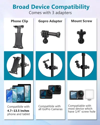 Vista 5 de Sunmig Soporte para tablet para soporte de micrófono, soporte para iPad, soporte ajustable para micrófono, soporte de música, soporte giratorio