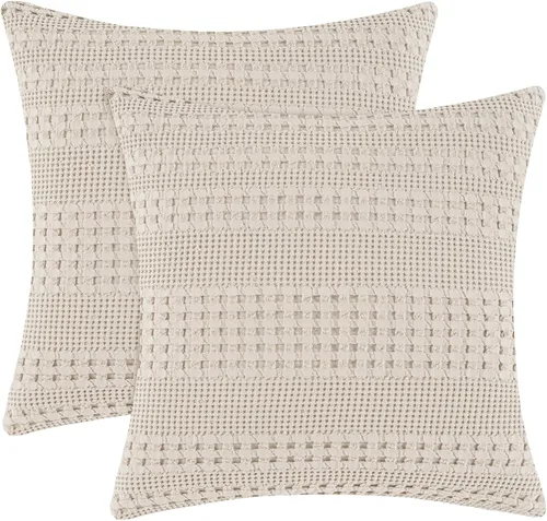 Vista 83 de PHF Fundas de almohada 100% algodón con tejido de gofre de 24 x 24 pulgadas, paquete de 2 fundas cuadradas para decoración elegante del hogar, sin