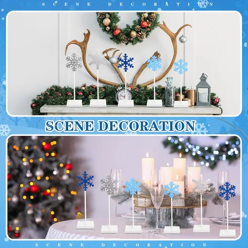 Vista 5 de Sawysine 6 piezas de centro de mesa de copo de nieve de madera de Navidad, decoración de copo de nieve, letrero alto de bloque de pie para chimenea