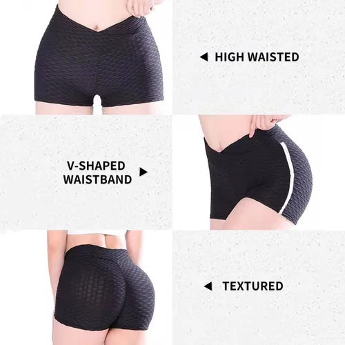 Vista 4 de Pantalones cortos de yoga de las mujeres de cintura alta arrugada levantamiento de tope corriendo deportes pantalones calientes
