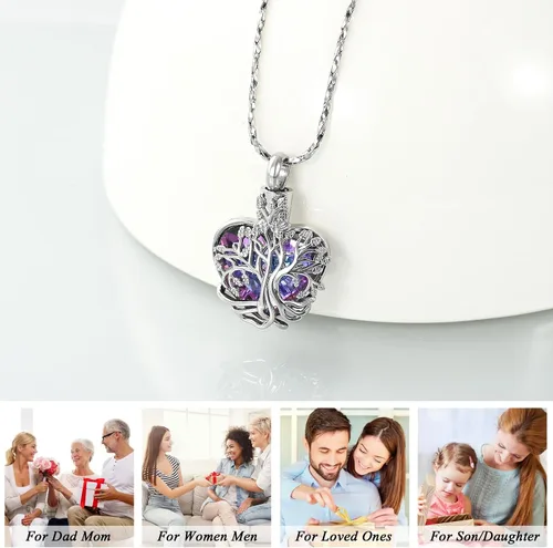 Vista 73 de Imrsanl Collar de urna de árbol de la vida con forma de corazón, joyería de cremación para hombres y mujeres, recuerdo, joyería conmemorativa