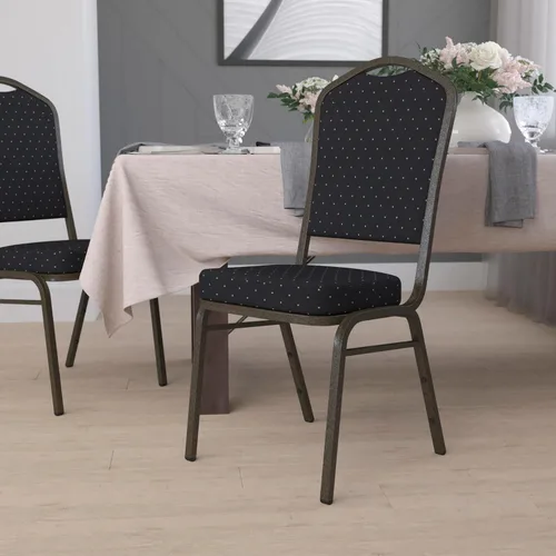 Vista 14 de EMMA + OLIVER Silla de banquete con respaldo de corona, tela estampada beige/marco dorado