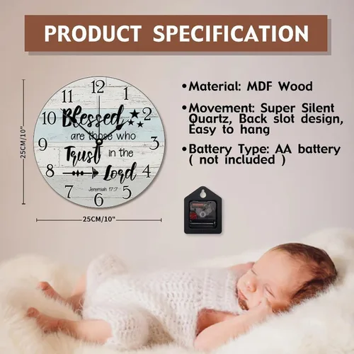 Vista 8 de Trust in the Lord With All Your Heart - Reloj de pared con versículo bíblico – Arte de cita religiosa de madera cristiana inspiradora – Madera