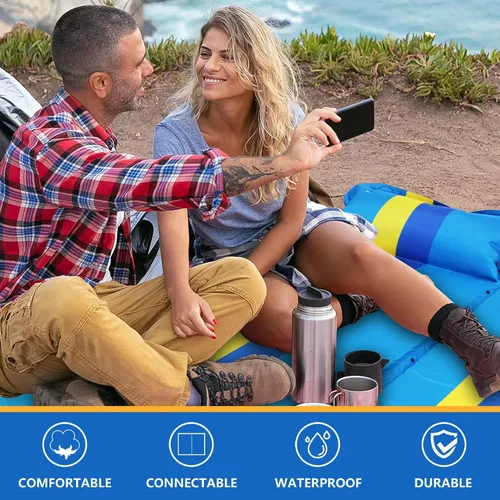 Vista 7 de WILD FUN Colchoneta de dormir para campamento, colchón de espuma viscoelástica con almohada, almohadilla de campamento autoinflable de 1.2 pulgadas