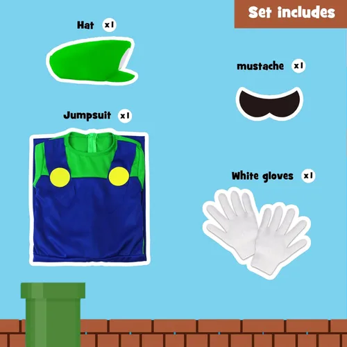 Vista 2 de SALACOOL Mario Costume for Kids-Halloween Plumber Costume for Boys with Accessory