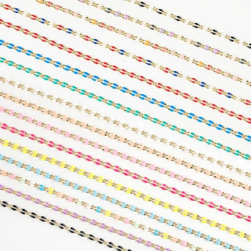 Vista 7 de YOUBEIYEE - Cadena chapada en oro para hacer joyas, color bandera estadounidense Cadena de cable esmaltada para mujer, collar, pulsera, cadenas