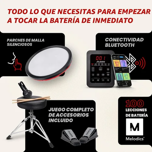 Vista 2 de Alesis Turbo Max Set de Batería Eléctrica con Almohadillas de Malla Silenciosas de 8", Lecciones, Bluetooth y Accesorios, Plegable