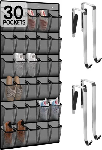 Vista 12 de Kotkn Organizador de zapatos sobre la puerta con 30 bolsillos de malla transpirable - Almacenamiento de armario de gran capacidad para hombres