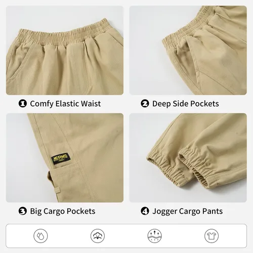Vista 5 de Rolanko Pantalones cargo para niños, casuales, con cintura elástica, para senderismo, holgados, para exteriores, 4-14 años