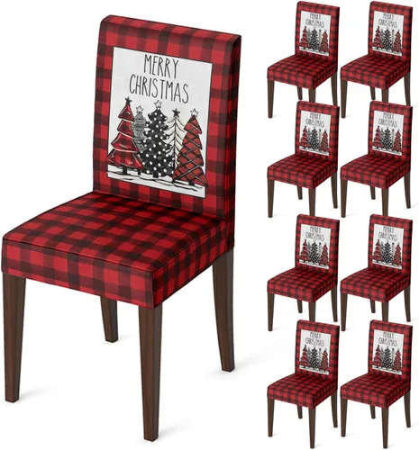 Vista 6 de Horaldaily 4 fundas para sillas de comedor de Navidad, diseño de árboles de búfalo negro, elástico, extraíble, lavable, protector de silla