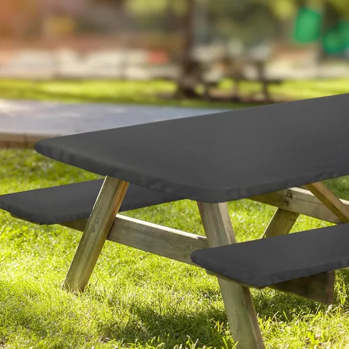 Vista 7 de Ruisita Juego de 3 piezas para mesa de picnic y banco, ajustable, mantel de vinilo gris, 72 pulgadas