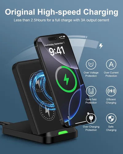 Vista 2 de Soporte de Carga Inalámbrica Android para Samsung Galaxy S26 S25 Ultra S24, Soporte de Teléfono de Carga Inalámbrica de 15 W para iPhone 17 Pro Max