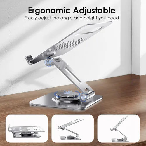 Vista 3 de Soporte para tablet para escritorio, giratorio de 360° para soporte de iPad, soporte ajustable de aluminio para tableta, compatible con iPad Pro Air