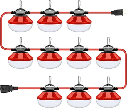 Vista 11 de Cadena de luces de construcción, iluminación temporal, cadena de trabajo de 50 pies con 5 luces LED integradas para el lugar de trabajo de 5000