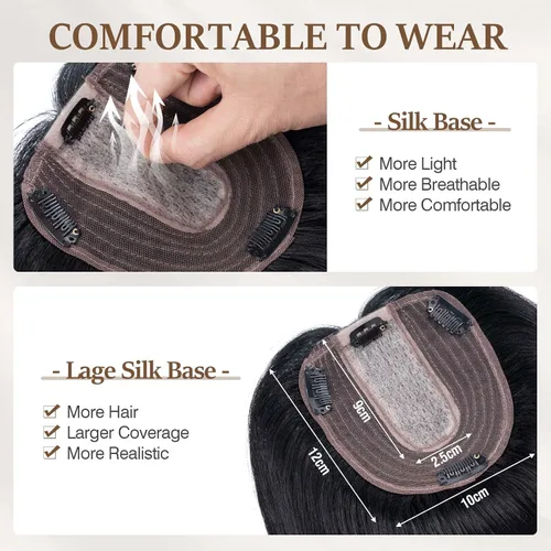Vista 5 de Rich Choices Pelucas con topper de cabello para mujeres, cabello humano real 100% Remy, sin flequillo, para mujeres con adelgazamiento en la parte