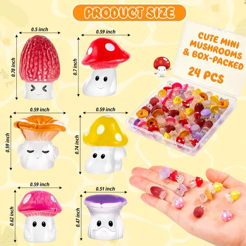 Vista 2 de 24 piezas de mini hongos de resina, estatua de hongos pequeños, figuras falsas de hongos en miniatura para jardín de hadas, accesorios de terrario