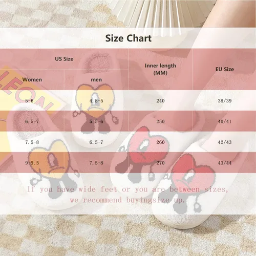 Vista 6 de Las bonitas pantuflas de conejito malo perfectas para mujeres y hombres bordado de dibujos animados pantuflas cálidas de invierno con patrón de amor