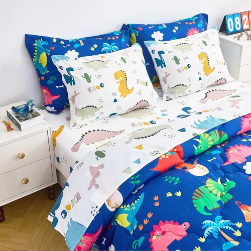 Vista 14 de Wajade Juego de edredón de 7 piezas con lazo azul para niñas, juego de ropa de cama tamaño individual con sábana y 2 fundas de almohada, 2 fundas