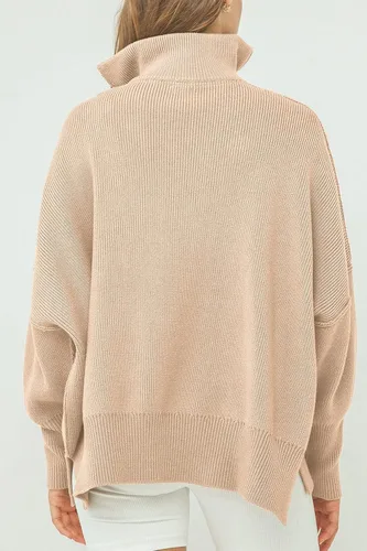 Vista 4 de PRETTYGARDEN Suéter de otoño de gran tamaño para mujer, casual, manga larga, con cremallera, cuello