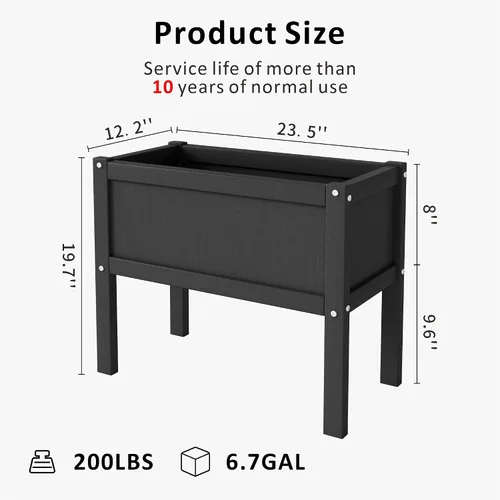 Vista 2 de Cama de jardín elevada con agujeros de drenaje, jardinera elevada impermeable de HDPE con patas, estable y duradera para plantar hierbas, vegetales