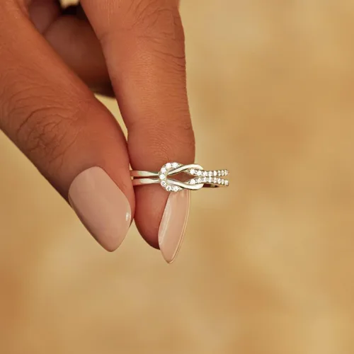 Vista 5 de The Love Between Mother and Daughter is Forever Mother Daughter Ring, Story Jewellery Mother Daughter Square Knot Ring for Women, Friends, Mothers