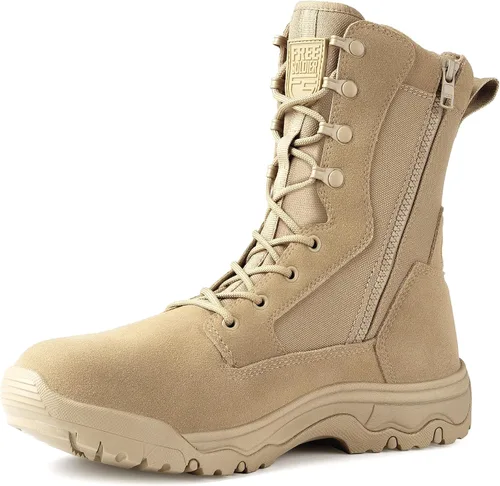 Vista 8 de FREE SOLDIER Men's Work Tactical Boots 8 Inches Side Zipper Lightweight Combat Boots Durable Suede Leather Military Boot Desert Boot