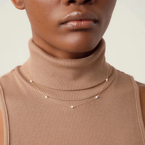 Vista 3 de Collar de estación de perlas de oro real de 14 quilates para mujer, gargantilla de cuentas de oro de 14 quilates, collar de perlas por yarda