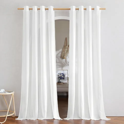 Vista 29 de NICETOWN - Cortinas de lino angora para ventana de cocina sobre el fregadero, con ojales, lino grueso angora, tratamientos cortos para ventanas