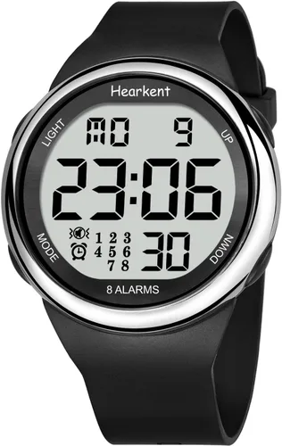 Vista 10 de Hearkent 8 Vibrating Alarms Watch Medication Reminder for Elderly Seniors Negro