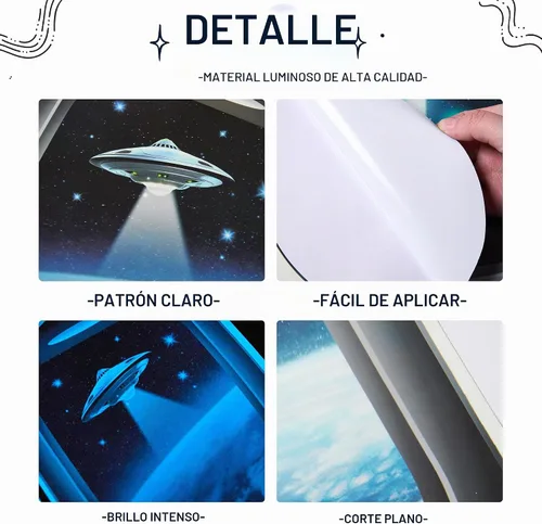 Vista 6 de Calcomanías de pared 3D que brillan en la oscuridad con temática espacial, juego de 3 calcomanías para ventana con temática de galaxia