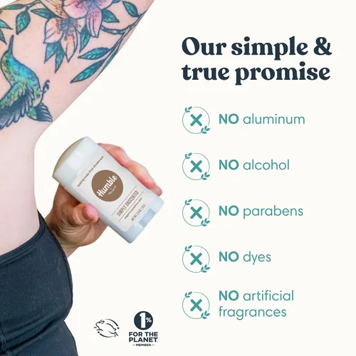 Vista 5 de HUMBLE BRANDS Desodorante sin aluminio, vegano y libre de crueldad, formulado para pieles sensibles, simplemente sin perfume, 2.5 onzas