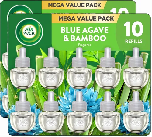 Vista 12 de Air Wick - Repuesto de aceite aromático para enchufar, ambientador, aceites esenciales, 10 unidades, agave azul y bambú