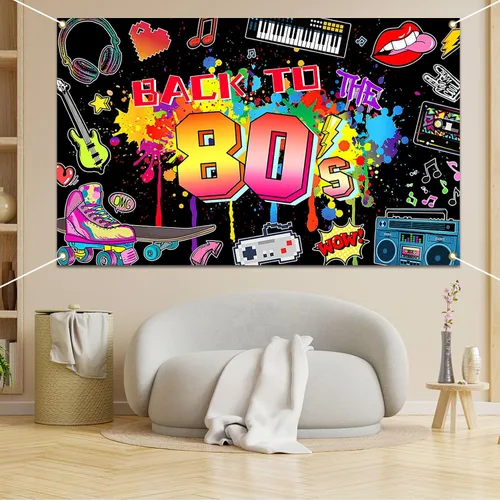 Vista 7 de Avezano Decoraciones de fiesta de los años 80, decoración de fiesta de cumpleaños de 1980, graffiti retro, suministros de fiesta de hip hop