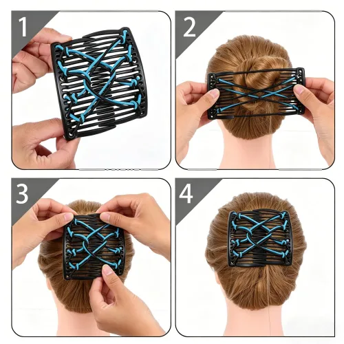 Vista 4 de LOVEF 6 pinzas para el cabello de doble peine para mujer, peines laterales elásticos para el cabello, sin arrugas, para cabello rizado, grueso