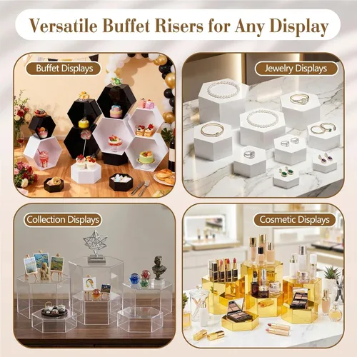 Vista 6 de Leinuosen Juego de 7 Elevadores Grandes para Buffet de 6" a 12" Caja de Exhibición de Acrílico Elevador de Mesa de Postres para Catering Soporte